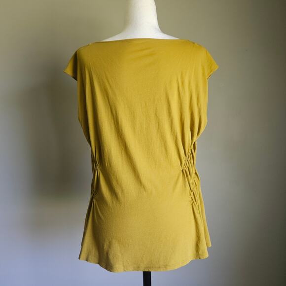 Garnet Hill Top Womens S Mustard Yellow Ruched Pima Cotton Drape Neck Tunic Soft - Picture 3 of 8